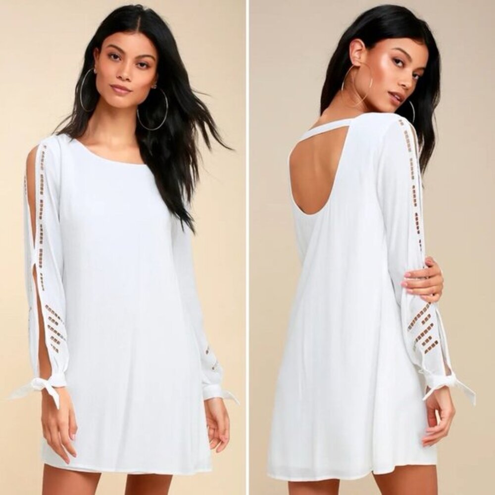 Lulus white Bloomfield open long‎ sleeve shift dress M